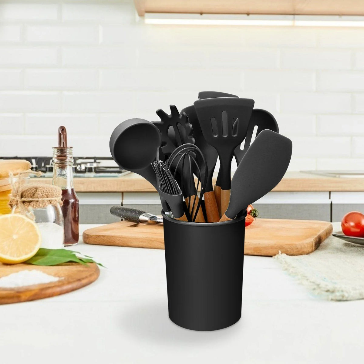 Kitchen Utensil Set | Heat-Resistant Silicone & Wooden Handles | Set of 11