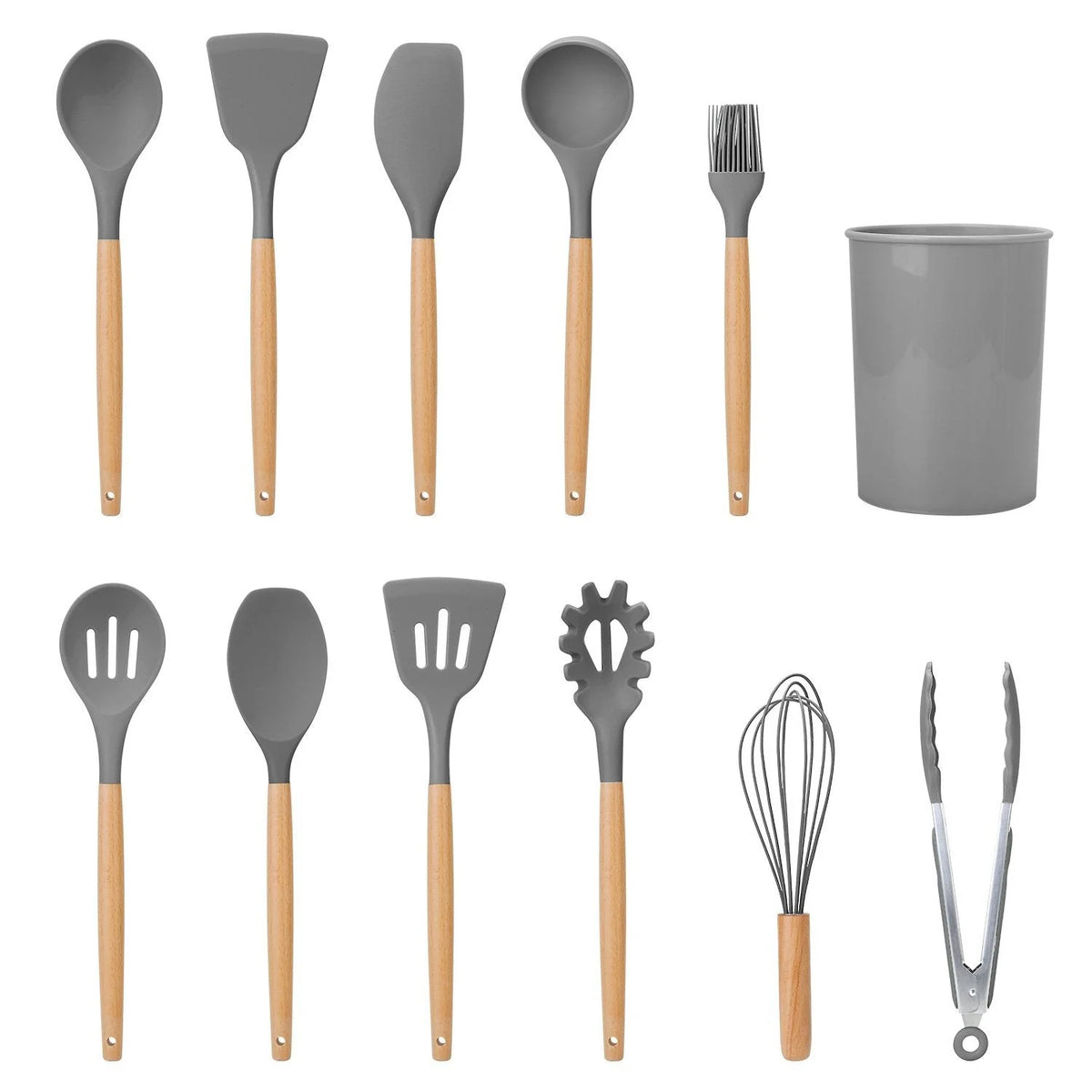 Kitchen Utensil Set | Heat-Resistant Silicone & Wooden Handles | Set of 11