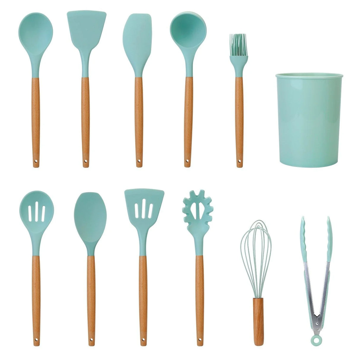 Kitchen Utensil Set | Heat-Resistant Silicone & Wooden Handles | Set of 11