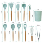 Kitchen Utensil Set | Heat-Resistant Silicone & Wooden Handles | Set of 11