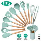 Kitchen Utensil Set | Heat-Resistant Silicone & Wooden Handles | Set of 11