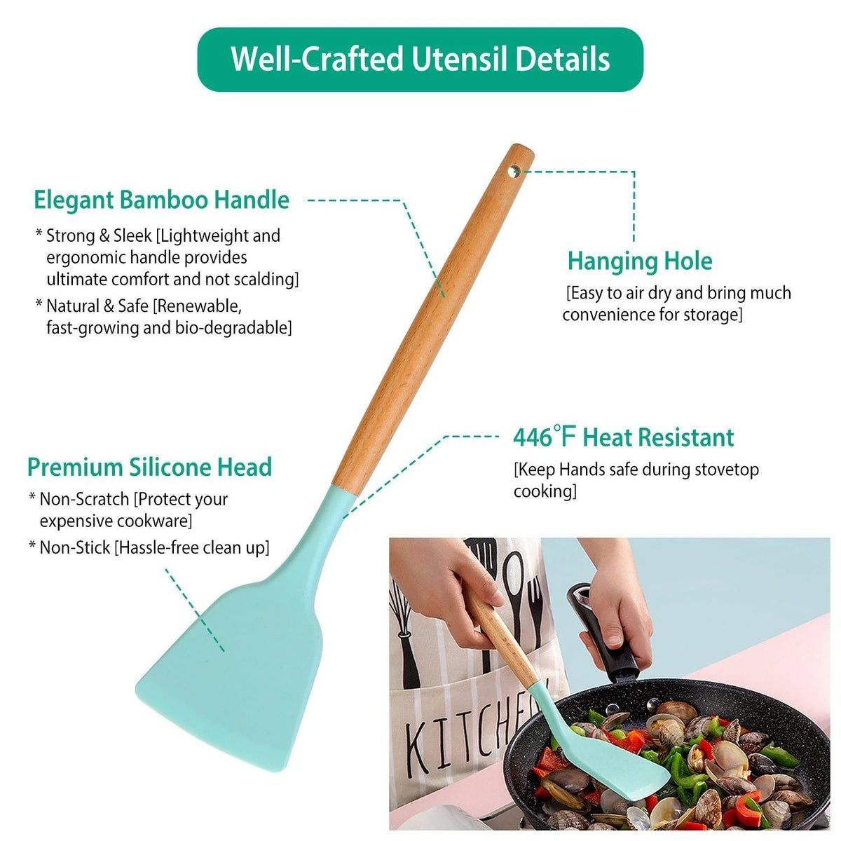 Kitchen Utensil Set | Heat-Resistant Silicone & Wooden Handles | Set of 11