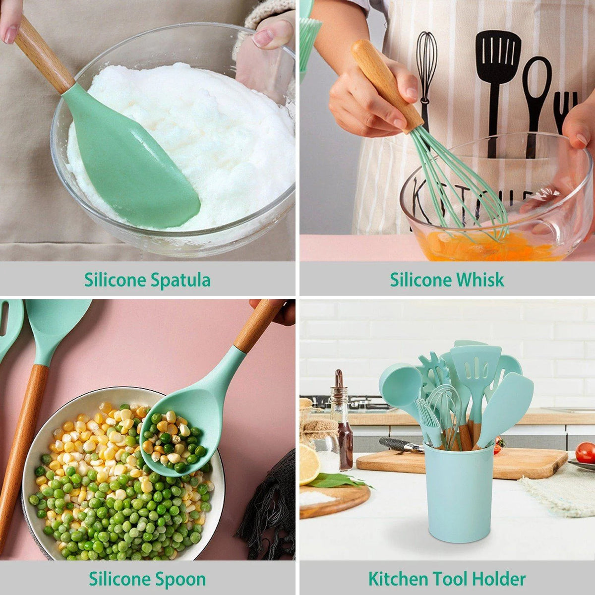 Kitchen Utensil Set | Heat-Resistant Silicone & Wooden Handles | Set of 11