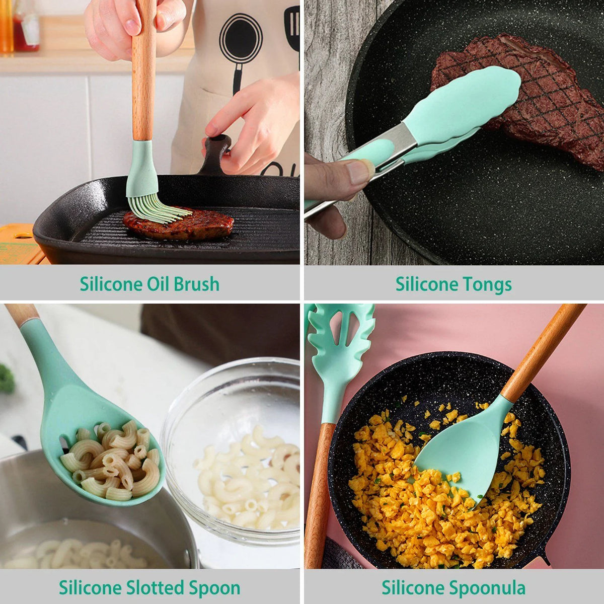 Kitchen Utensil Set | Heat-Resistant Silicone & Wooden Handles | Set of 11