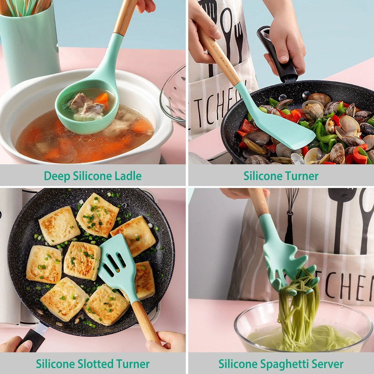 Kitchen Utensil Set | Heat-Resistant Silicone & Wooden Handles | Set of 11