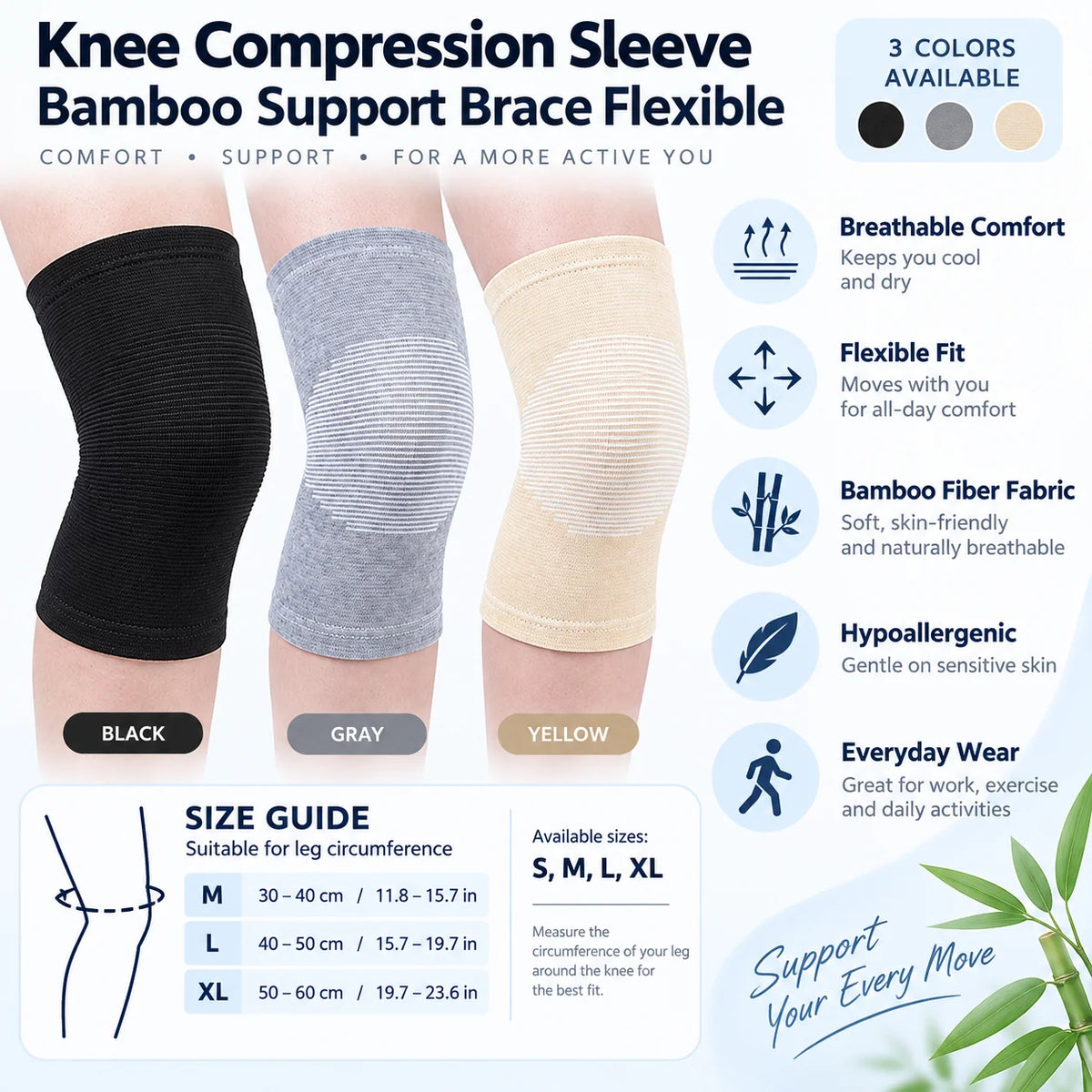 Knee Compression Sleeve | Breathable Bamboo & Flexible Support