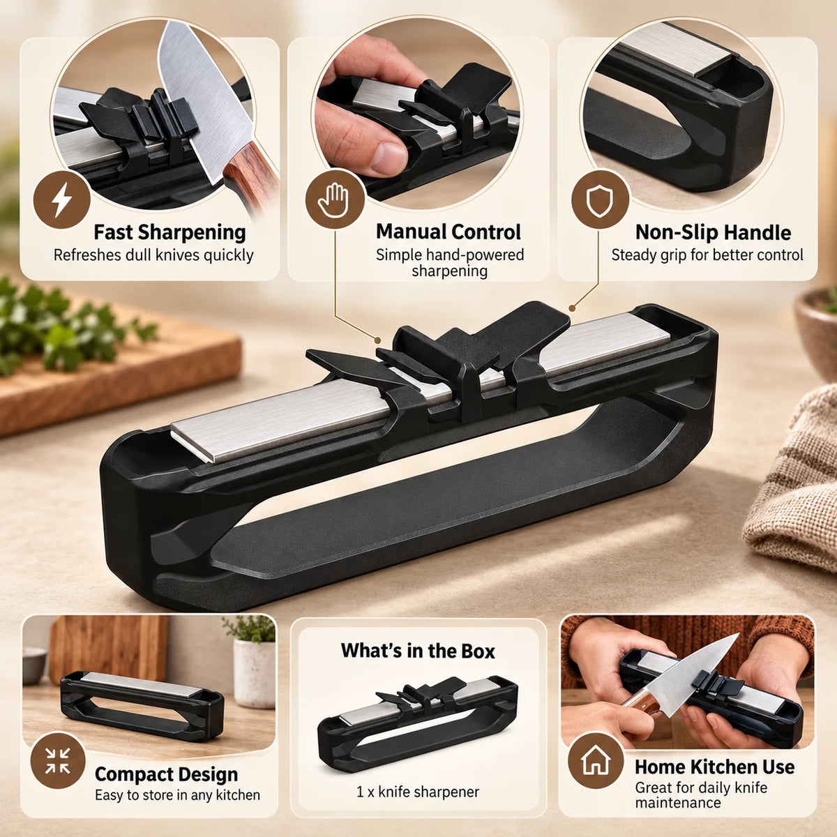 Knife Sharpener | Manual Handheld & Non-Slip Handle