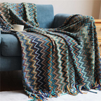 Knit Throw | Multicolor Zigzag & Tassels | Lightweight
