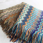 Knit Throw | Multicolor Zigzag & Tassels | Lightweight