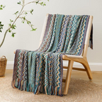 Knit Throw | Multicolor Zigzag & Tassels | Lightweight