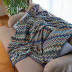 Knit Throw | Multicolor Zigzag & Tassels | Lightweight
