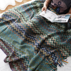 Knit Throw | Multicolor Zigzag & Tassels | Lightweight