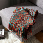 Knit Throw | Multicolor Zigzag & Tassels | Lightweight