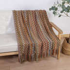 Knit Throw | Multicolor Zigzag & Tassels | Lightweight