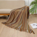 Knit Throw | Multicolor Zigzag & Tassels | Lightweight