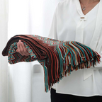 Knit Throw | Multicolor Zigzag & Tassels | Lightweight