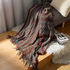 Knit Throw | Multicolor Zigzag & Tassels | Lightweight