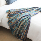 Knit Throw | Multicolor Zigzag & Tassels | Lightweight