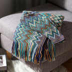 Knit Throw | Multicolor Zigzag & Tassels | Lightweight