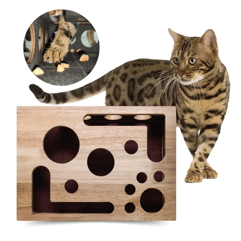 Kratzpuzzlebox für Katzen | Eichenholz & mit Leckerlis befüllbar | 33 x 26 x 7 cm