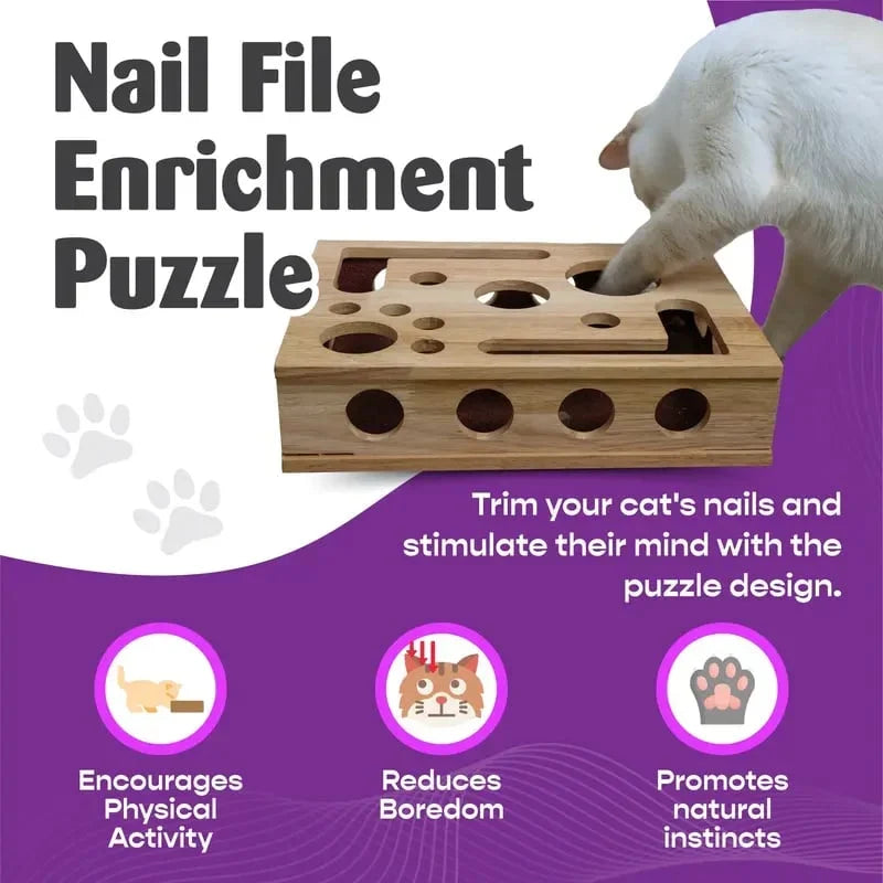 Kratzpuzzlebox für Katzen | Eichenholz & mit Leckerlis befüllbar | 33 x 26 x 7 cm