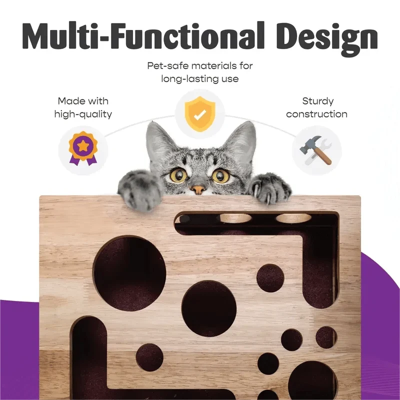 Kratzpuzzlebox für Katzen | Eichenholz & mit Leckerlis befüllbar | 33 x 26 x 7 cm
