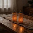 Lantern | Handwoven Natural Fiber Shade & Flickering LED