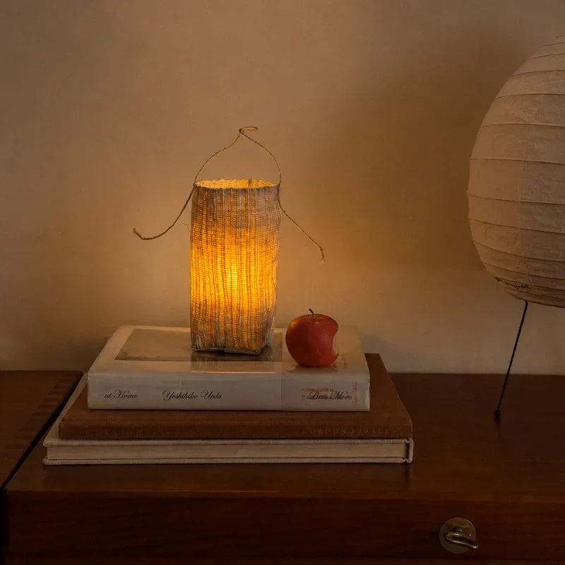 Lantern | Handwoven Natural Fiber Shade & Flickering LED