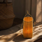 Lantern | Handwoven Natural Fiber Shade & Flickering LED