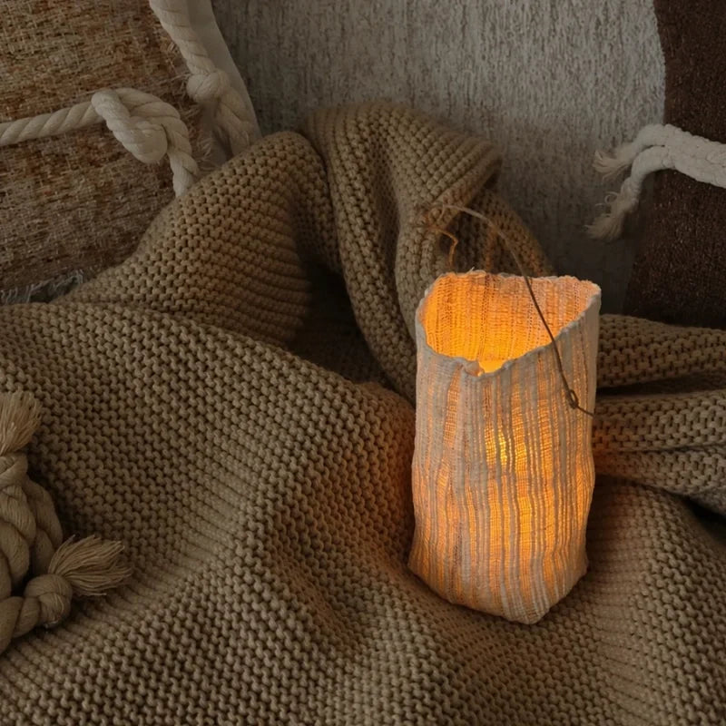 Lantern | Handwoven Natural Fiber Shade & Flickering LED