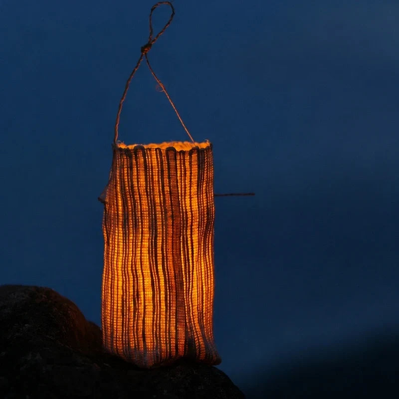 Lantern | Handwoven Natural Fiber Shade & Flickering LED
