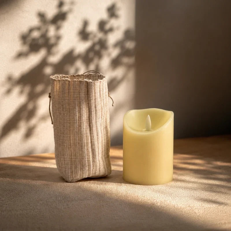Lantern | Handwoven Natural Fiber Shade & Flickering LED