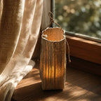 Lantern | Handwoven Natural Fiber Shade & Flickering LED