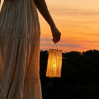Lantern | Handwoven Natural Fiber Shade & Flickering LED