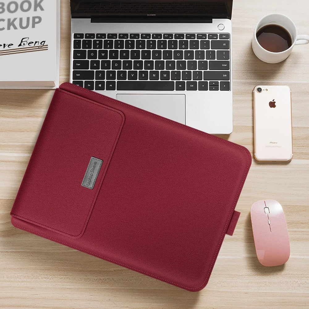 Laptop Sleeve | Textured PU Leather & Integrated Mouse Pad Flap | Fits 13–15.6 Inch