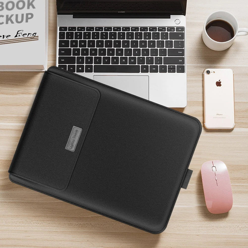 Laptop Sleeve | Textured PU Leather & Integrated Mouse Pad Flap | Fits 13–15.6 Inch