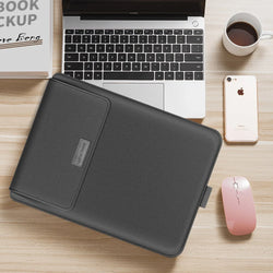 Laptop Sleeve | Textured PU Leather & Integrated Mouse Pad Flap | Fits 13–15.6 Inch