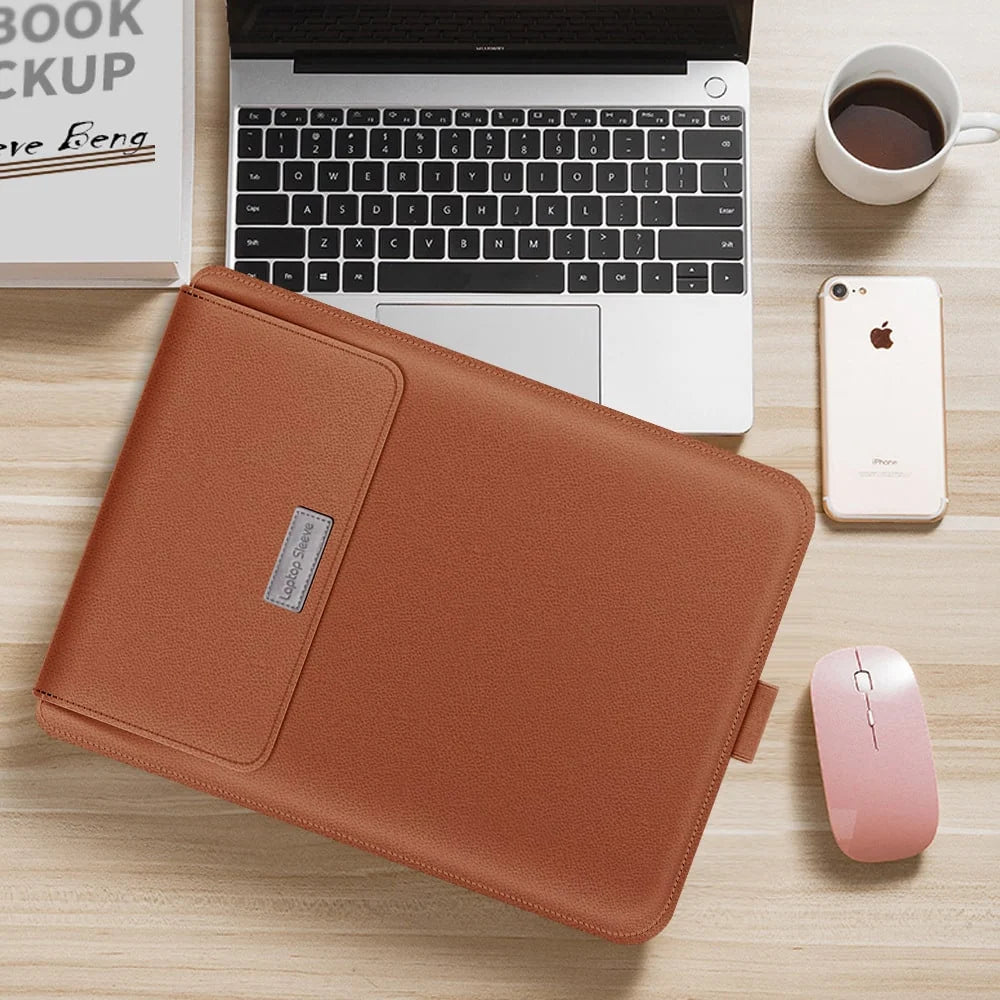 Laptop Sleeve | Textured PU Leather & Integrated Mouse Pad Flap | Fits 13–15.6 Inch