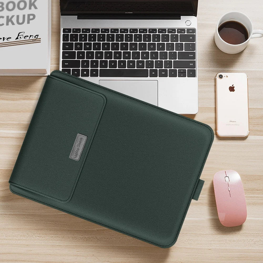 Laptop Sleeve | Textured PU Leather & Integrated Mouse Pad Flap | Fits 13–15.6 Inch