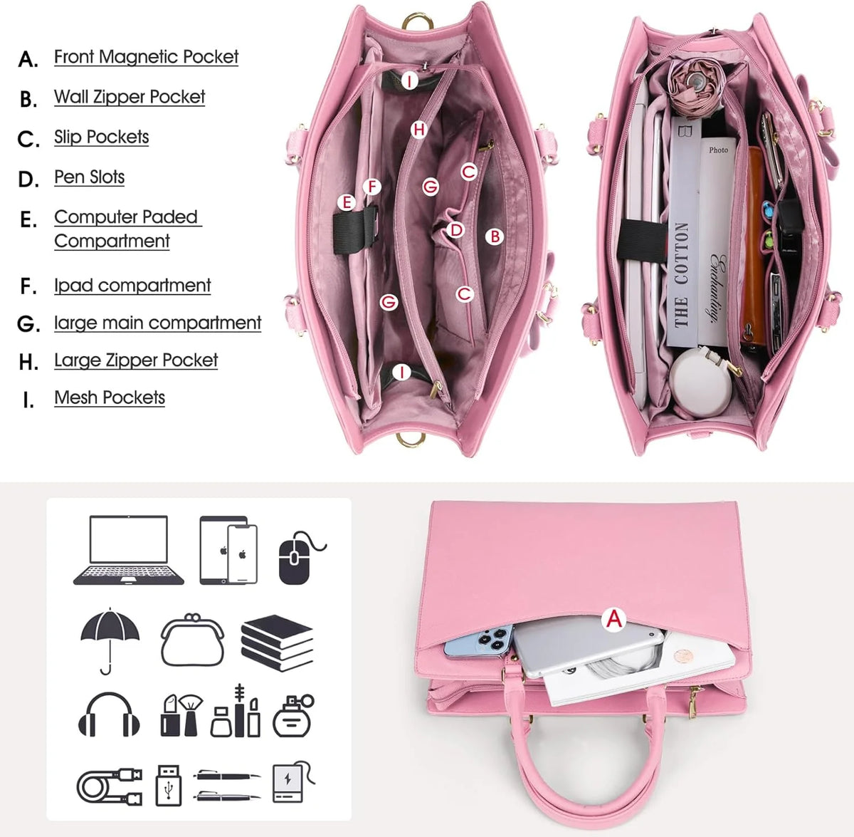 Laptop Tote | Waterproof PU Leather & Padded 15.6-Inch Compartment