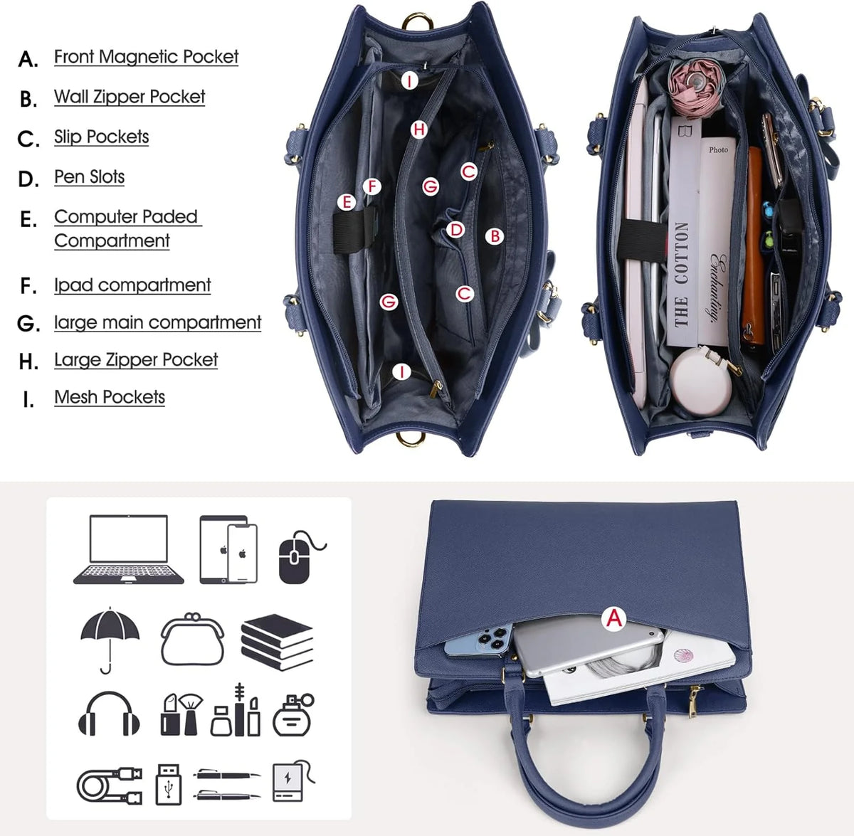 Laptop Tote | Waterproof PU Leather & Padded 15.6-Inch Compartment