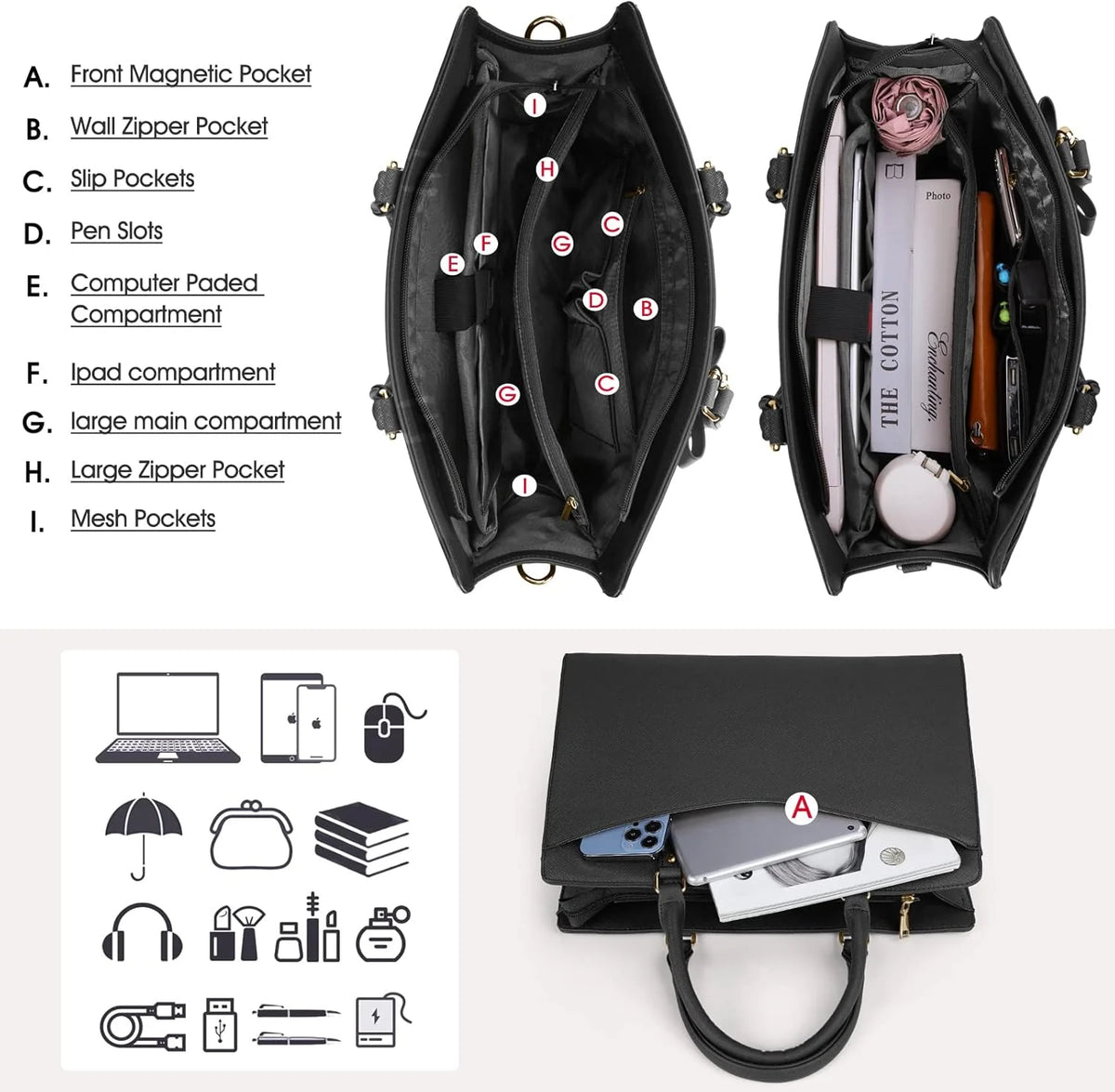 Laptop Tote | Waterproof PU Leather & Padded 15.6-Inch Compartment