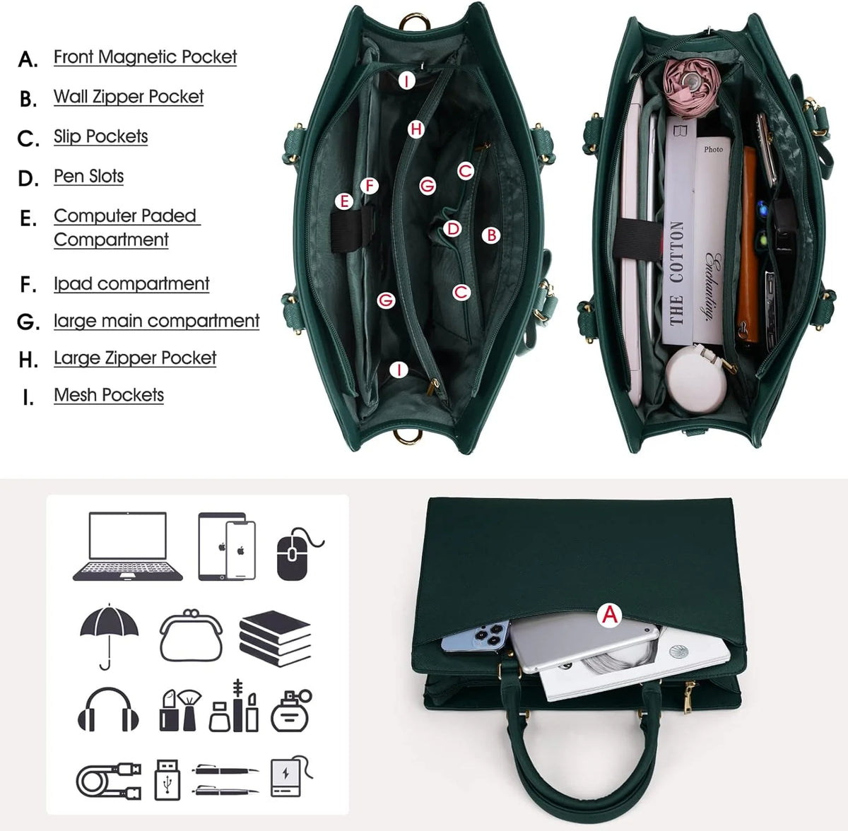 Laptop Tote | Waterproof PU Leather & Padded 15.6-Inch Compartment