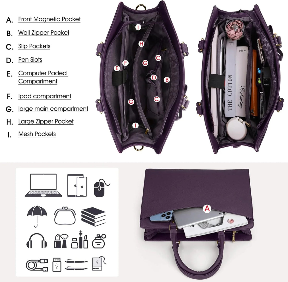 Laptop Tote | Waterproof PU Leather & Padded 15.6-Inch Compartment