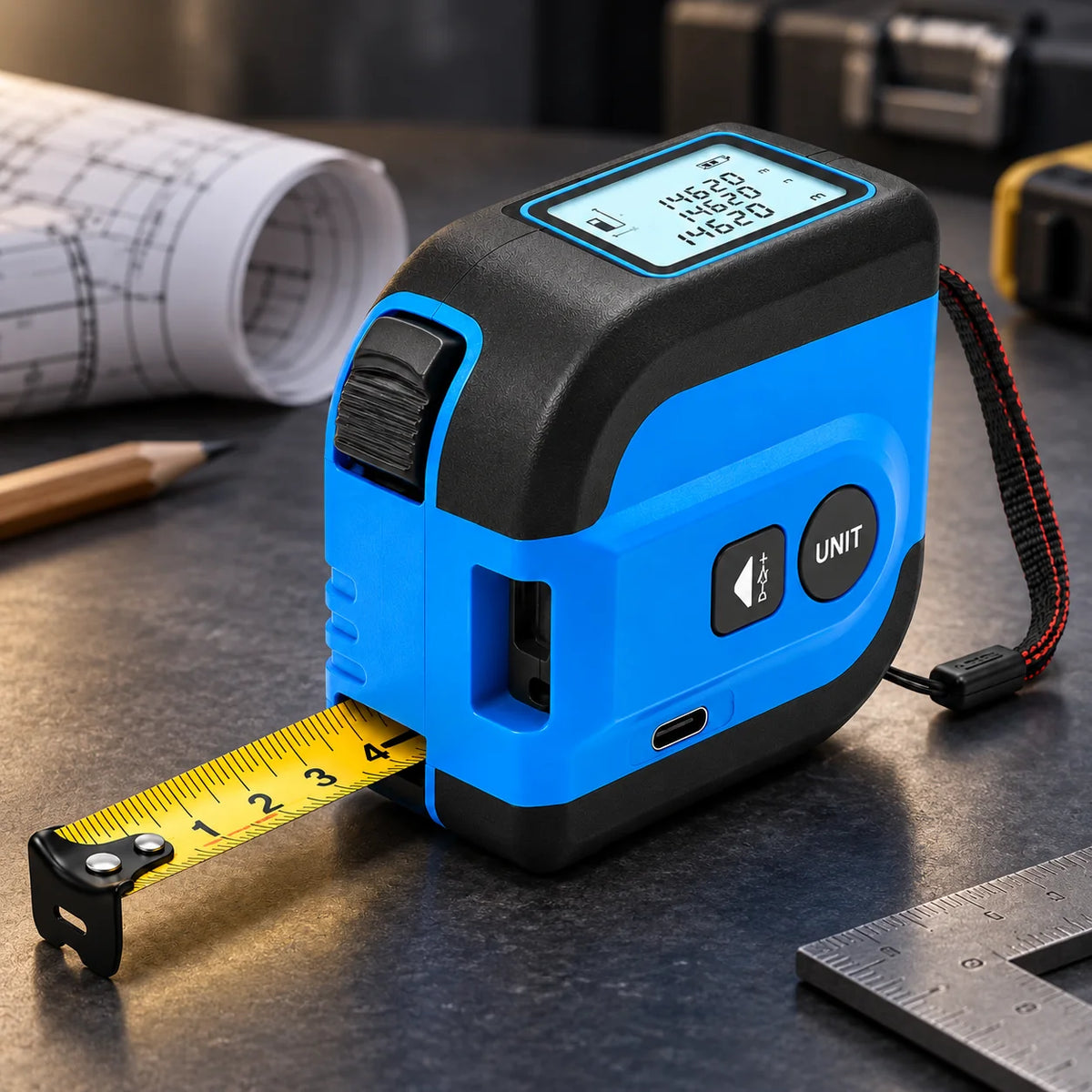 Laser Tape Measure | 2-In-1 Laser & Self-Locking Tape | USB Rechargeable