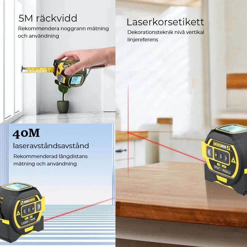 Laser Tape Measure | 3-in-1 Distance & Cross-Line | 5m Tape