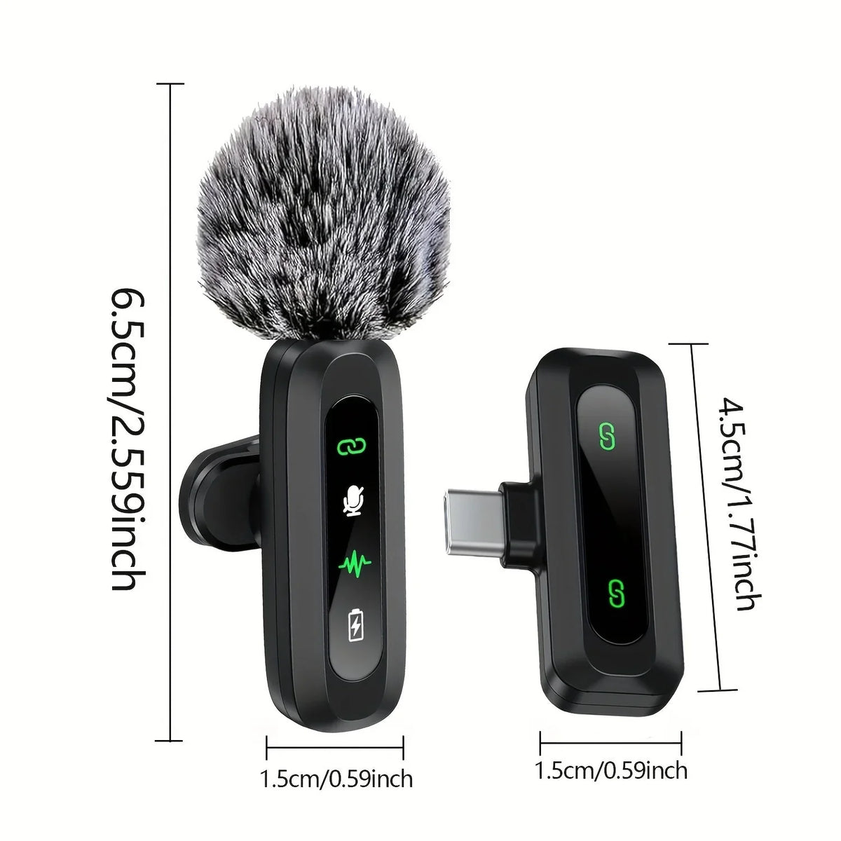 Lavalier Microphone | Compact Wireless USB-C Clip-On | Windscreen & Charger Included