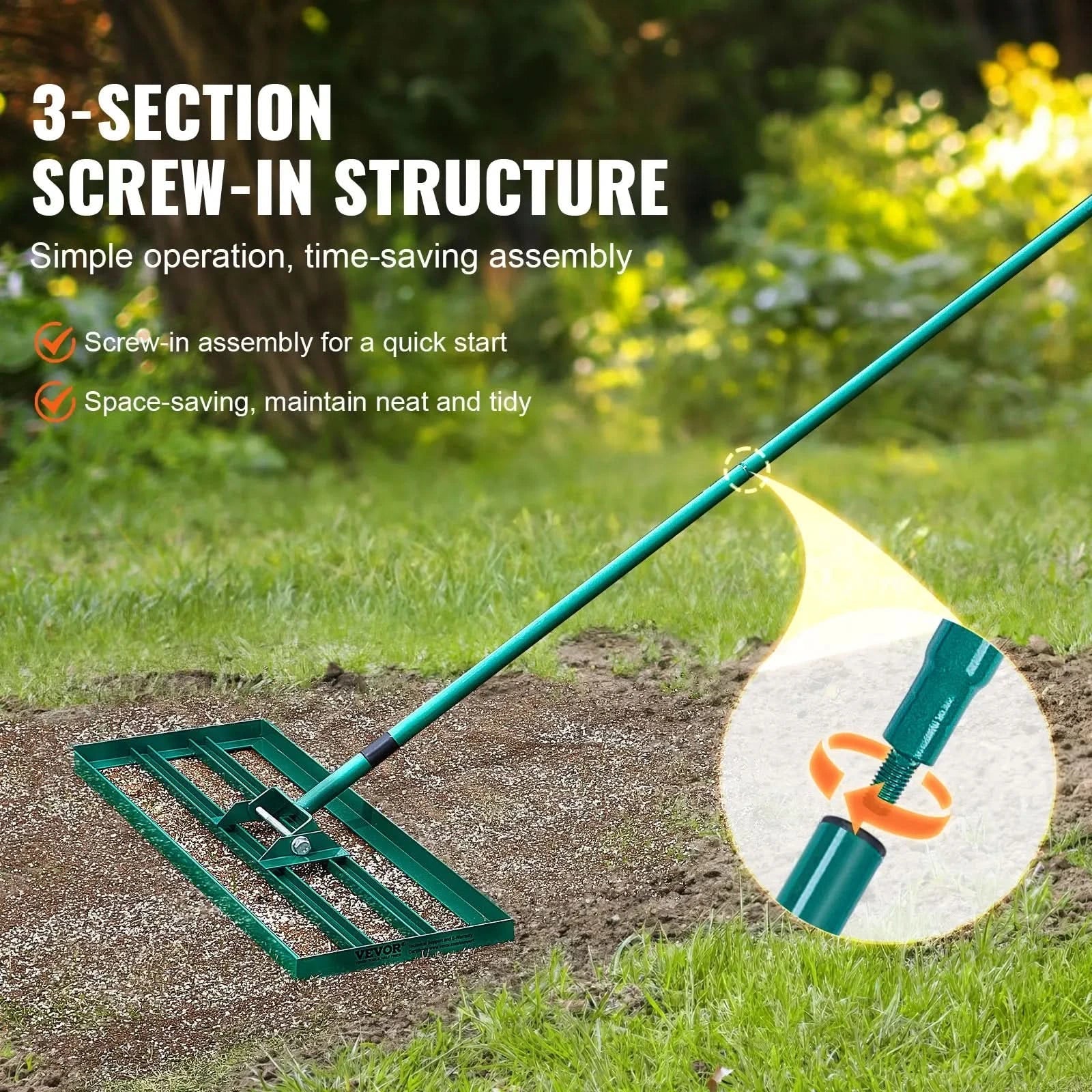 Lawn Rake | Ergonomic Long Handle | 91 cm Aluminum