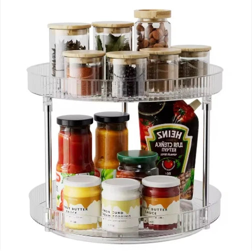 Lazy Susan Organizer | Clear Plastic Smooth-Spinning | 2-Tier