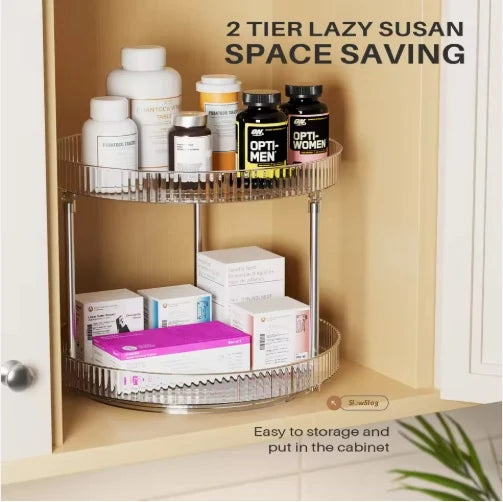 Lazy Susan Organizer | Clear Plastic Smooth-Spinning | 2-Tier